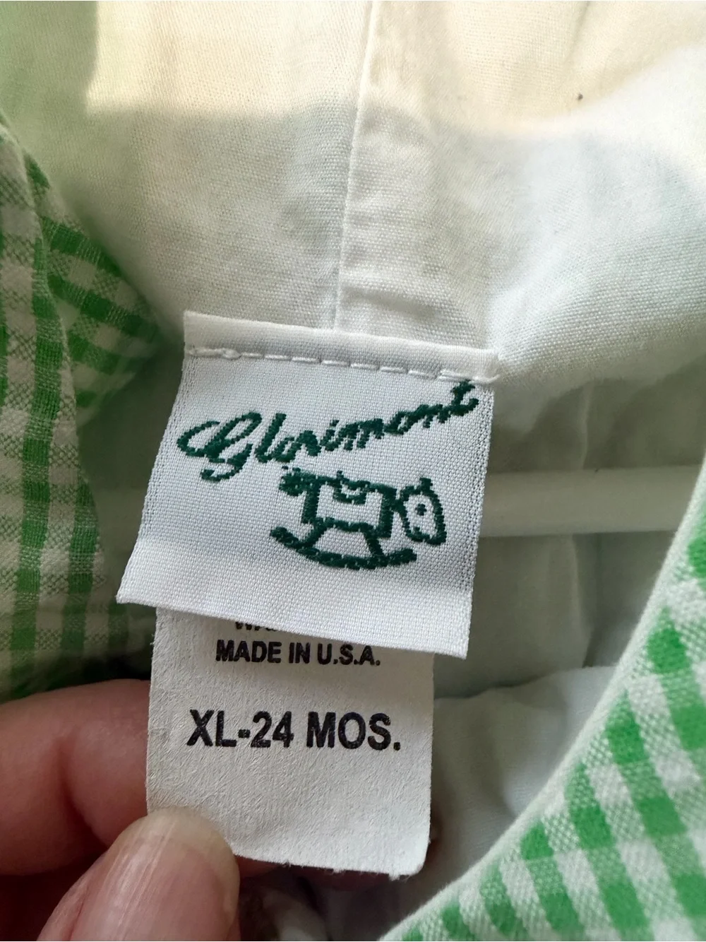 Glorimont Vintage Green Gingham Fish Embroidered Baby Romper